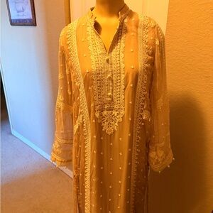 Maria b original chiffon Embroidered Dress in Beige